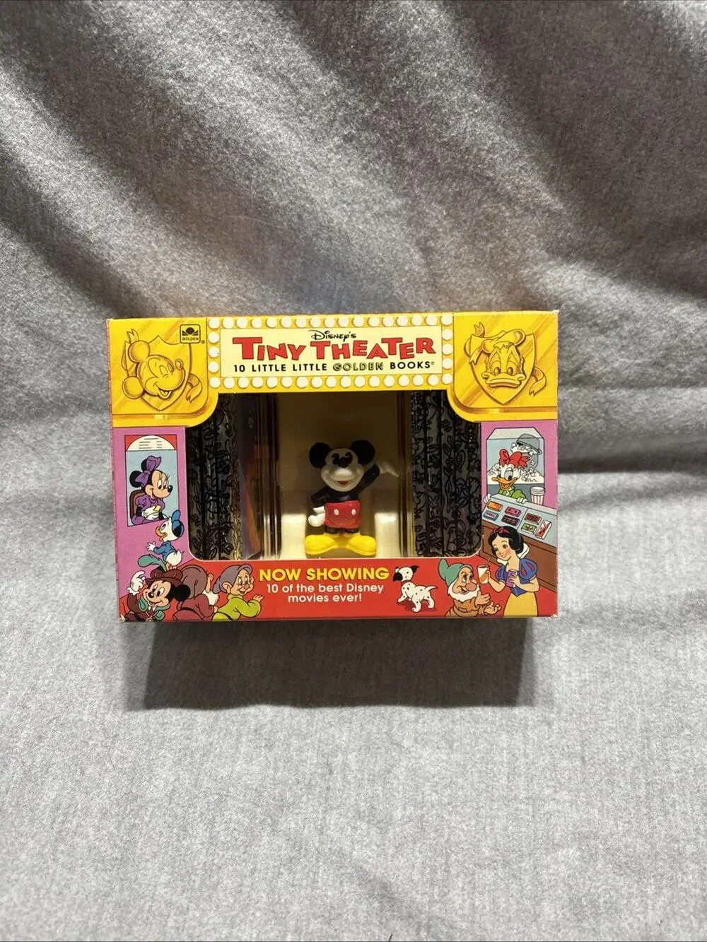Disney Tiny Theater 10 Little Golden Books with Mickey Figurine Vintage 1993